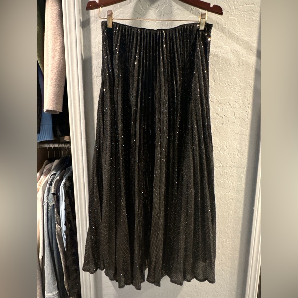 Banana Republic Black Sequin Pleated Skirt Size Small, Tall